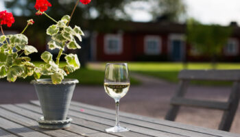 Blomkruka med vinglas