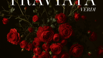 La Traviata. Sunne sommaropera 2025. Bild på en person med huvudbonad av röda rosor.